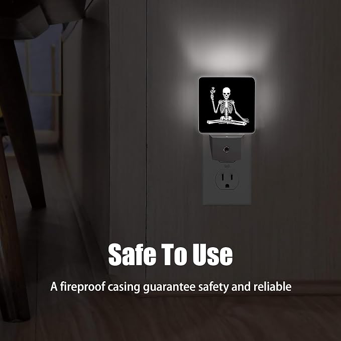 Skeleton Holding Flower Night Light, Dusk to Dawn Smart Sensor Nightlight for Bedroom Bathroom Kitchen Hallway Stairs Hallway, Plug-in, Energy Efficient Decor Desk Lamp Gifts