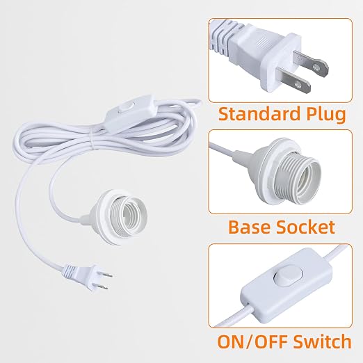 2 Pack White Hanging Light Cord, 16FT Plug in Pendant Light Cord Kit | DIY Lamp Kit, Vintage Hanging Light Kit, E26 E27 Pendant Light Fixture, Adjustable Light Socket Hanging Paper Lantern Light