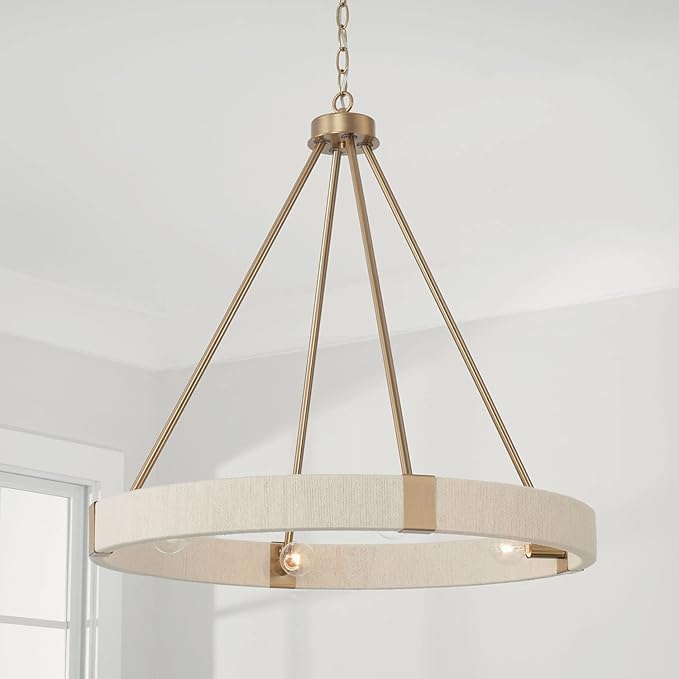 Capital Lighting 449841MA Delaney Modern Hand-Wrapped Rope Round Chandelier, 4-Light 240 Total Watts, 26" H x 26" W, Matte Brass