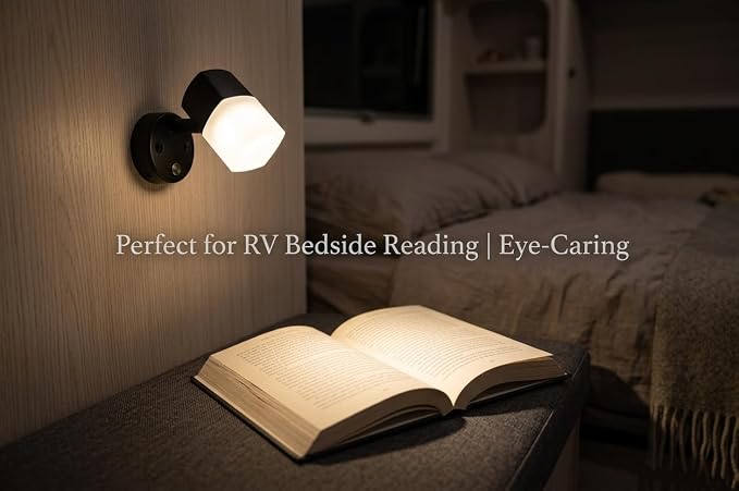 12V RV Wall Light 2 Pack, LED Bedside Reading Lamp with USB & Type-C Charging Ports, Warm White 3000K–3200K, Adjustable Interior Light for Camper, Trailer, Motorhome