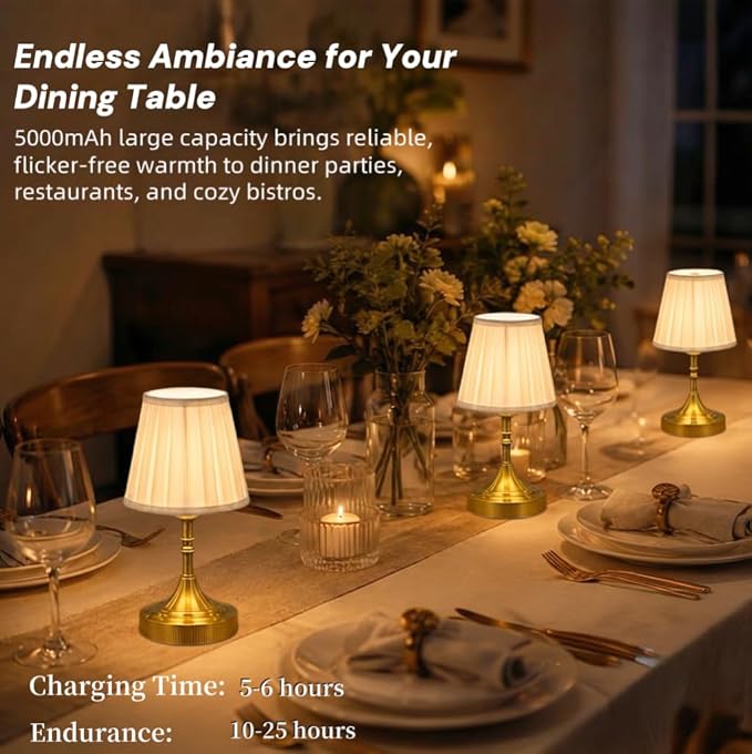 Gold Small Cordless Table Lamp Rechargeable,Mini Lamp - Kitchen Countertop | Battery Operated｜Touch Lamp｜Portable｜Restaurant Table｜Bookshelf | Counter Top ｜Wireless ｜Vintage｜Home Decor｜Farmhouse Boho