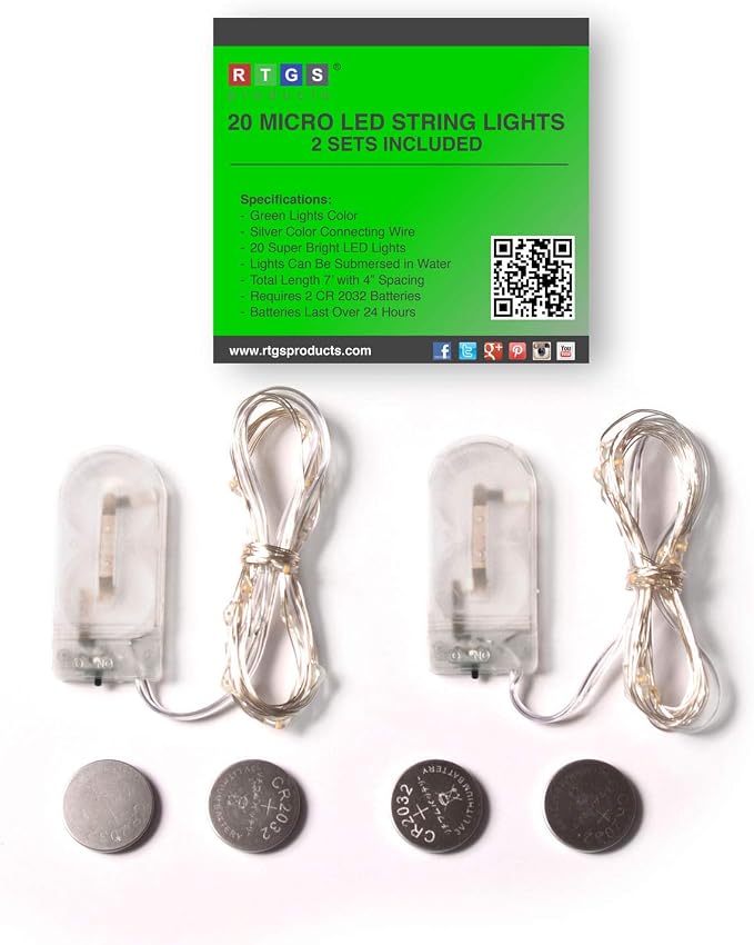 2-Pack 20 LED Wire Twinkle Fairy Lights, Battery Powered, Waterproof — Christmas, Holidays, Wedding, Party — Bedroom, Living Room — 6.5 Ft, Green, Indoor & Outdoor