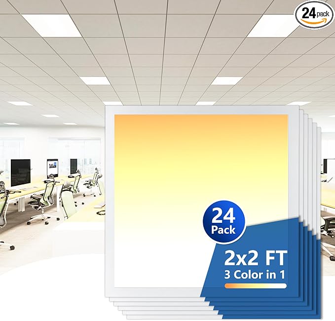 CycevSun 2x2 LED Drop Ceiling Lights Flat Panel Fixture, 24 Pack | 0-10V Dimmable, 3000K 4000K 5000K Switchable, 20/30/40W Selectable, 120-277V, ETL Listed, Office, Commercial, Classroom