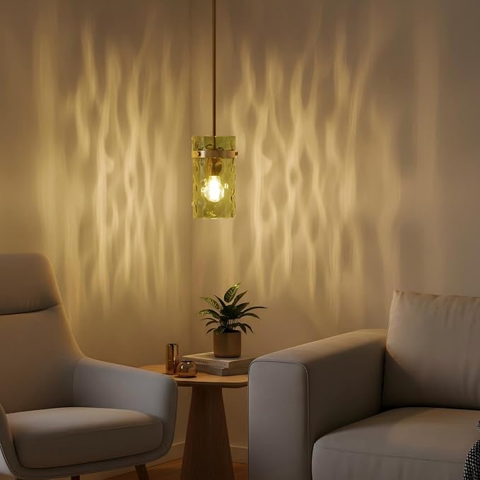 Modern Olive Green Wavy Glass Pendant Light 2 Pack - Adjustable E26 Hanging Lamp for Kitchen Island & Dining Room