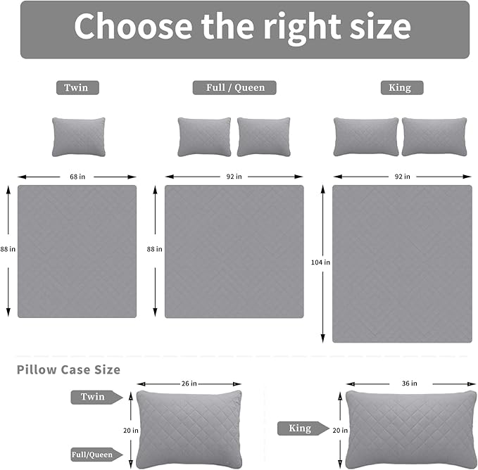 Easy-Going Full/Queen Size Reversible Quilt Set with 1 Quilt and 2 Pillow Shams, Soft Bed Quilt Cover, Water Resistant Lightweight Microfiber Bedspread, Stain Resistant, Light Gray/Ivory