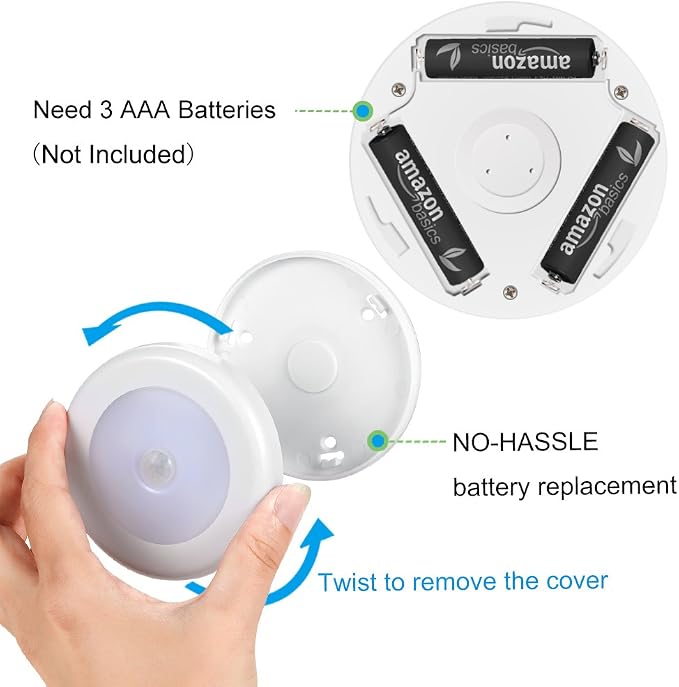 AMIR Upgraded 3.15” Motion Sensor Light Indoor, Cordless Battery Powered Stick on LED Night Lights for Closet, Stair, Under Cabinet, Hallway, Kitchen (White - Pack of 6)