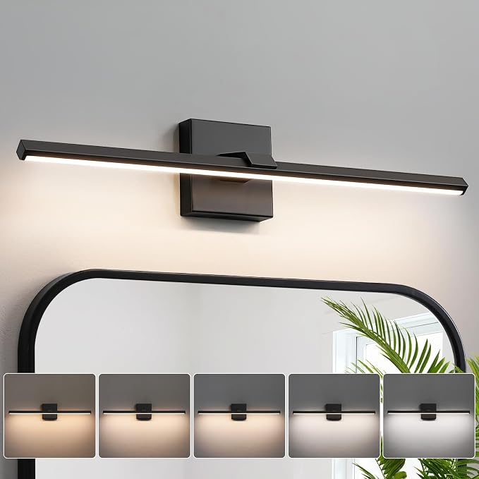 Black Bathroom Vanity Light 24 Inch Modern Bathroom Light Fixtures Over Mirror 18W Dimmable 5CCT LED Vanity Light Bar for Bathroom Mirror Cabinets Bedroom