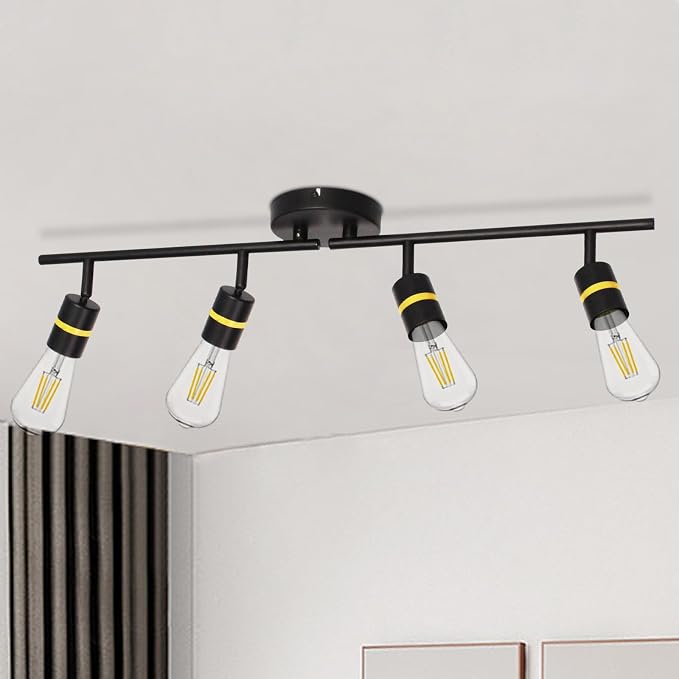 HiBay 4-Light Track Lighting, Rotatable Ceiling Spotlight, Black Gold, E26 | 4 heads for kitchen or dining room, adjustable black-gold design aims light where needed, E26 base for your own bulbs