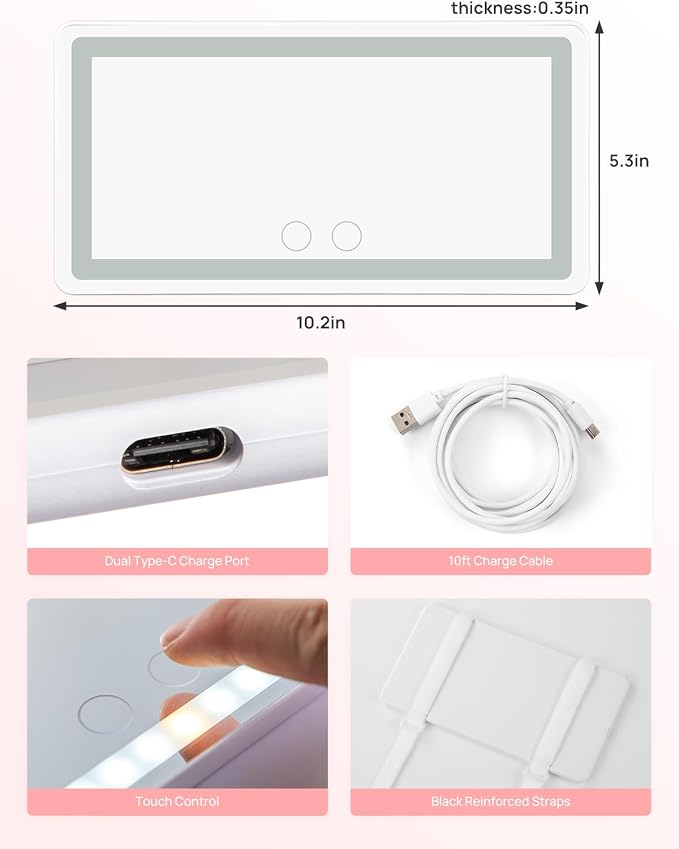 JOYTUTUS Car Sun Visor Vanity Mirror, Car Vanity Mirror With Lights, Makeup Mirror with 3 Light Modes & 60 LEDs, Rechargeable Car Mirror Dimmable Touch Control Travel Makeup Mirror for Car Truck SUV