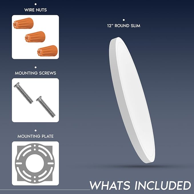 LUXRITE 12 Inch LED Flush Mount Ceiling Light, LED Surface Mount, 5CCT 2700K-5000K, 1650 Lumens, CRI90, 110° Beam Angle, 22 Watt, Dimmable, Wet Rated & UL Listed, Round Slim Trim