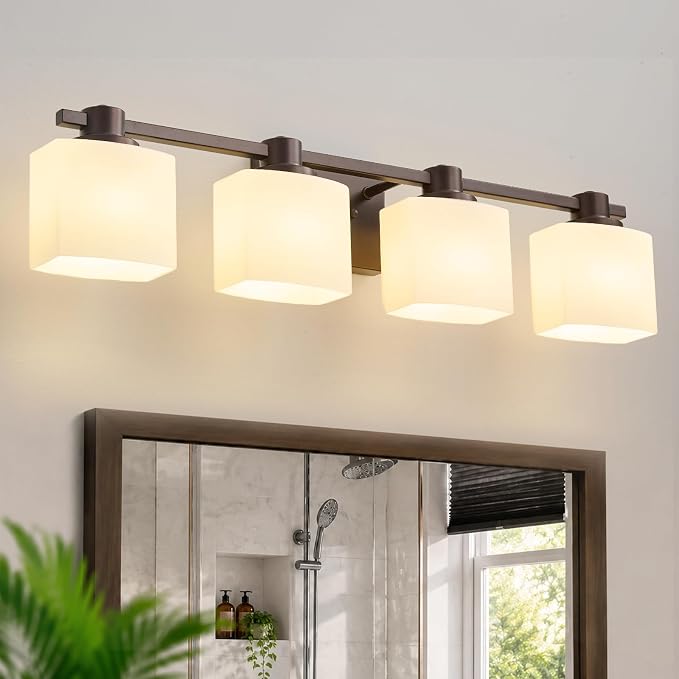 32 Inch Oil Rubbed Bronze Vanity Light for Bathroom Light Fixtures Over Mirror 3 Light Bathroom Vanity Light Vintage Rustic Farmhouse Lighting Bulb lamp Modern Above Sink wall Sconce