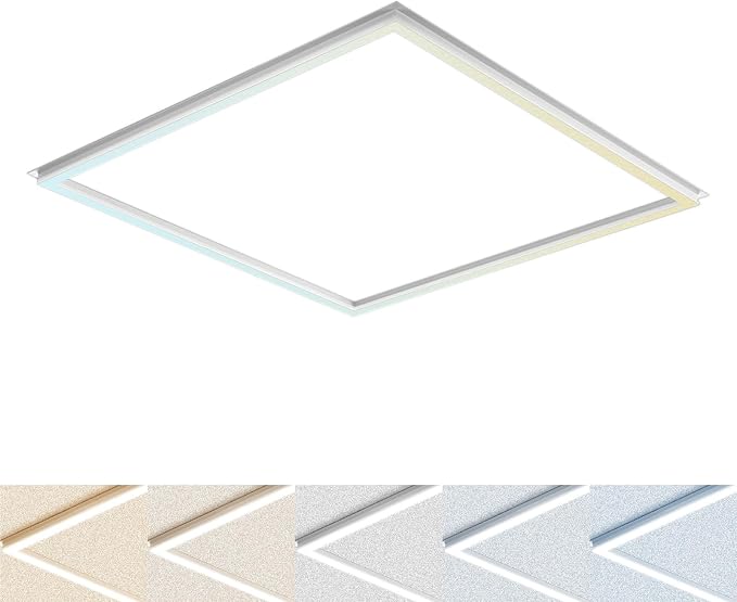 LUXRITE 2x2 FT Edge-Lit Frame LED Panel Lights, 5CCT Selectable 3000K-6500K, 2600/3900/5200LM, 20W/30W/40W Switch, Grid Drop Ceiling Lights, 0-10V Dimmable, Damp Rated, 100-277V, ETL Listed
