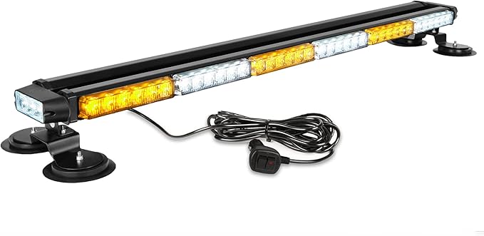 ASPL 38.5" 78 LED Strobe Light Bar Double Side Flashing High Intensity Emergency Warning Flash Strobe Light with Magnetic Base for Safety Construction Vehicles Tow Trucks Pickup (Amber/White)