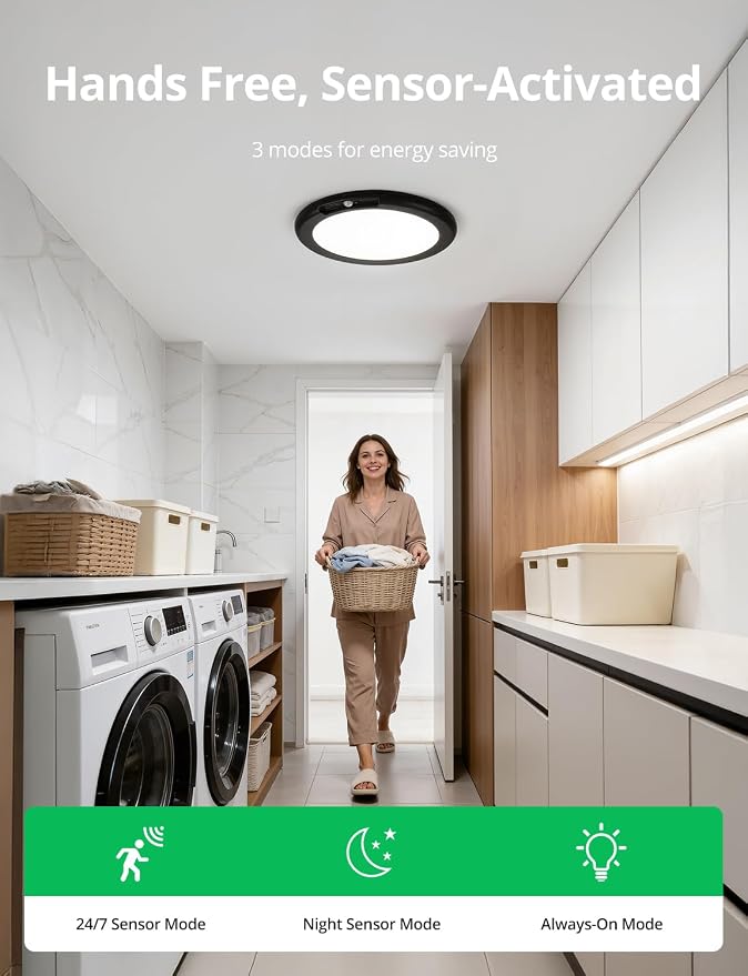 Bojim Rechargeable Motion Sensor Ceiling Light with Remote Battery Operated Shower Lighting for Inside, Wireless Magnetic Closet Light Dimmable for Bathroom Laundry Garage Pantry Hallway 2 Pack