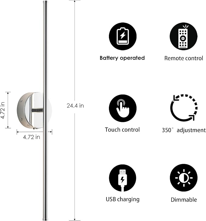 KARTOOSH Battery Operated Wall Sconces Set of Two Wireless Wall Lights | Rechargeable Wall Sconce with Remote 350°Rotate Dimmable 3000K LED Wall Lamp for Living Room, Bedroom