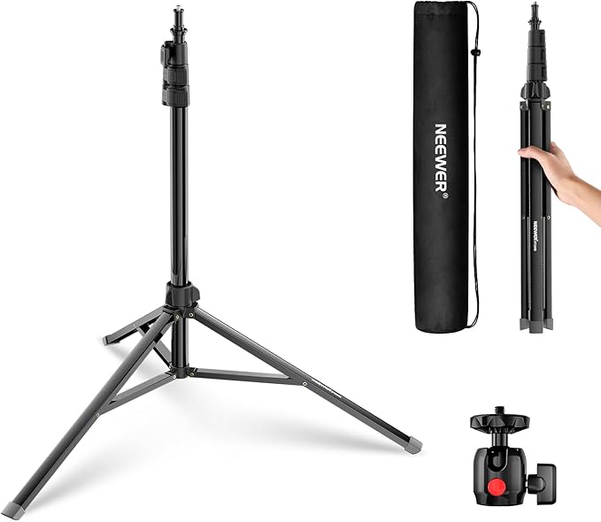 NEEWER Photography Light Stand 1.8-6.6ft/56-200cm with Ball Head 1/4" Screw, Max Load 8.8lb/4kg Aluminum Portable Studio Lighting Tripod, Phone Video Stand for Strobe Light Softbox DSLR Camera, ST200B
