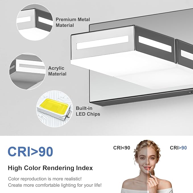LED Modern Bathroom Light Fixtures, 4-Light 30-Inch Dimmable 5CCT Adjustable Chrome Vanity Lights for Bathroom Lighting Fixtures Over Mirror, 350° Rotatable Wall Lamp