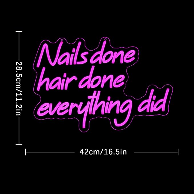 Nail Done Hair Done Everything Did Neon Sign for Wall Decor Pink Letter Neon Light Nail Led sign Hair Neon Light Sign for Beauty Salon Barber Shop Makeup Hairdressing Shop Decoration