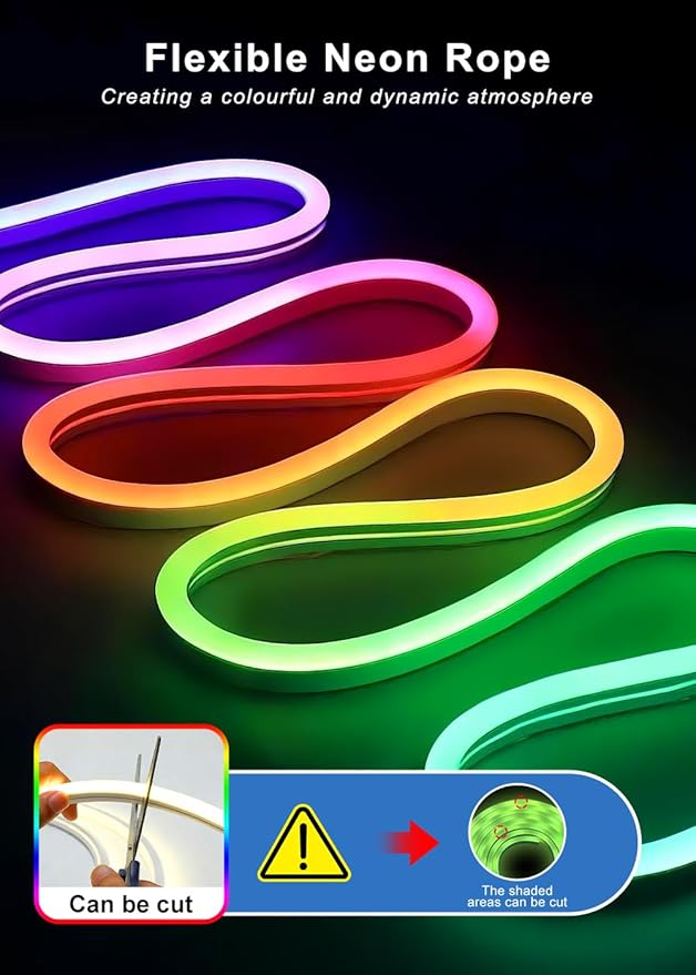 32.8FT RGB+IC LED Neon Rope Light Strip with Remote | Multiple Modes,5v USB Powered,Music Sync,For Living Room,Bedroom, Party & Holiday Decoration