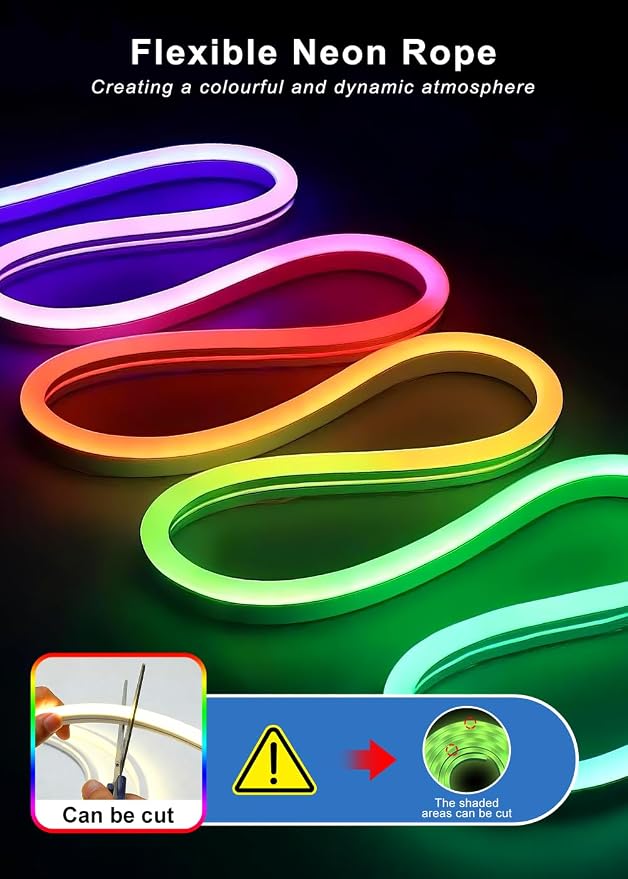 EZMYMA16.4ft RGB+IC LED Neon Rope Light Strip with Remote | 5v USB Powered,Multiple Modes,Music Sync,For Living Room, Bedroom, Party & Holiday Decoration