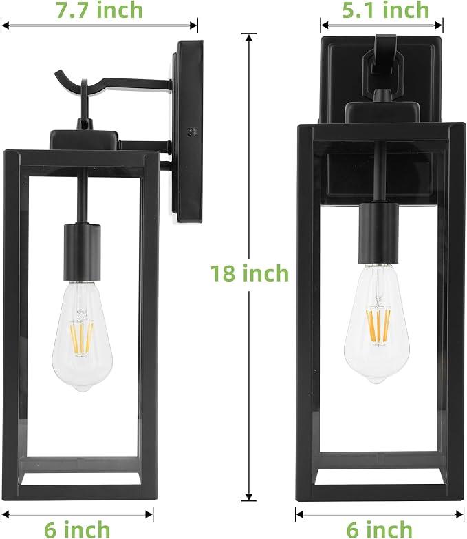 hykolity 18 Inch Outdoor Wall Light, Waterproof Lighting for House Exterior | Large Size Black Outdoor Light Fixture Wall Mount with Glass Shade, Lantern Light for Patio, Yard, Garage, Backyard, 1 Pack