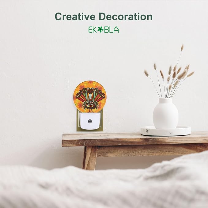EKOBLA Thanksgiving Night Light, Turkey and Fall Maple Leaf Night Lights Plug Into Wall with Auto Sensor, 0.5W Sleep Friendly