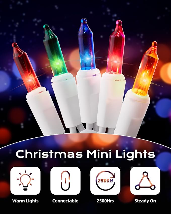 Brightown Multicolor Christmas Mini String Lights, 100-Count 20ft Incandescent Bulb Fairy Lights for Indoor Holiday Decor, Christmas Tree Garland Wedding Party Multi-Use Xmas Decoration, White Wire