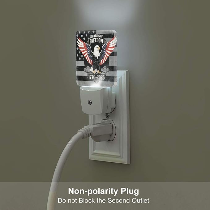250 Years Anniversary of USA Night Light Set of 2, Patriotic Eagle Auto Sensor LED Dusk-to-Dawn Nightlights, Plug-in Sensor Lamp for Bedroom Bathroom Kitchen Hallway Stairs Decorative
