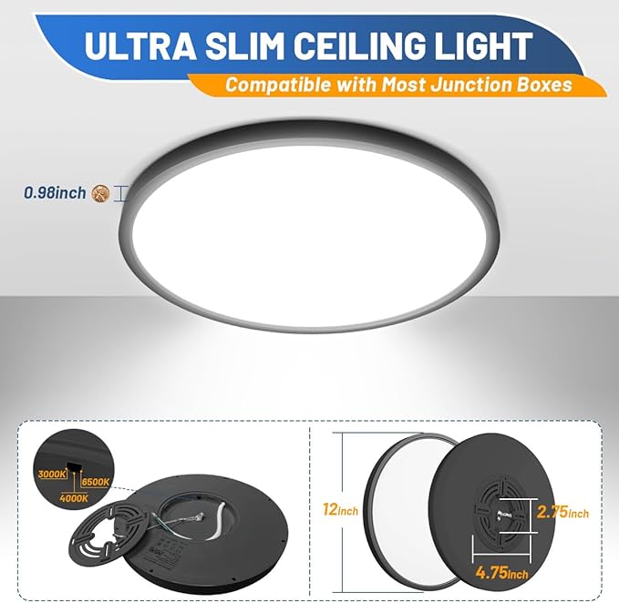 Allsmartlife Led Flush Mount Ceiling Light, 6 Pack 24W 12inch Round Led Surface Mount Light, Close to Ceiling Light Fixtures for Bedroom, Bathroom, Laundry Room, Kitchen