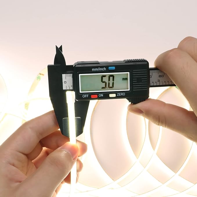 TOPAI 12V 5mm Dotless COB LED Strip 16.4ft 4000K Natural White | Ultra Thin Tape Lights, CRI>90 400 LEDs/M, No Dark Spots, Flexible Cuttable, Self Adhesive Easy Install