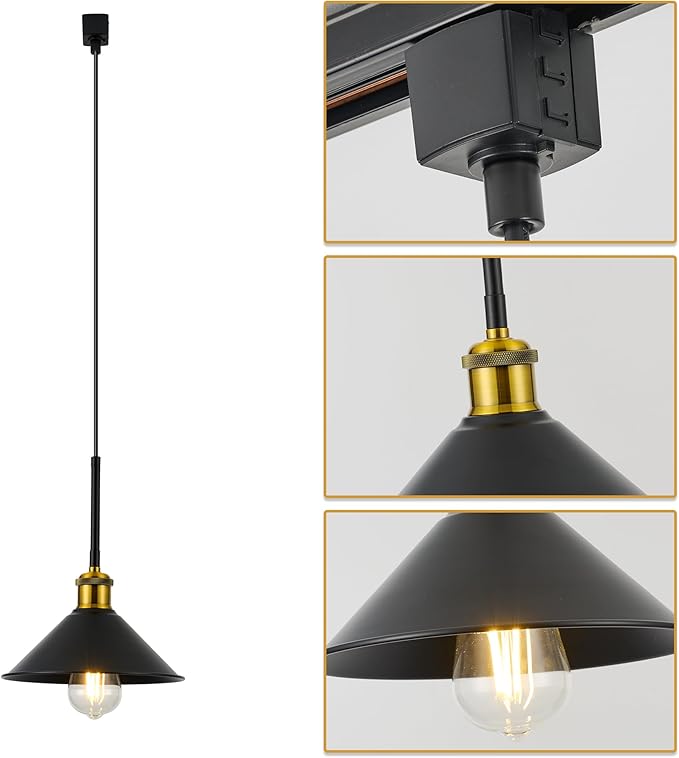 H Type Track Pendant Lighting Black Industrial Ceiling Track Hanging Light Fixtures Pendant, Compatible with H Type Track Lighting Rail, E26 Socket,3 Pack (Bulbs Not Included)