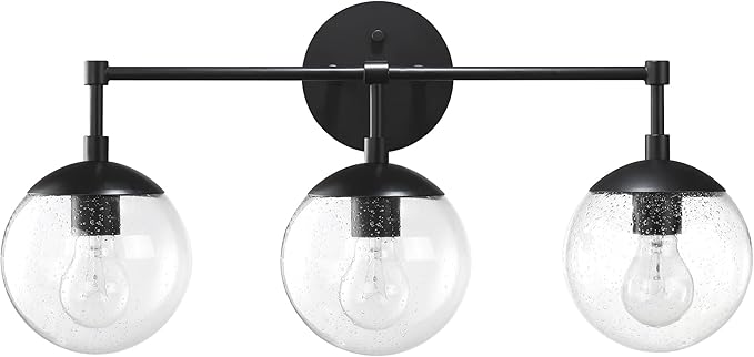 Design House Gracelyn 3-Light Dimmable Bathroom Vanity Light, Seeded Glass, Matte Black, 24.03 in W x 8 in D x 11.65 in H, 588889-BLK