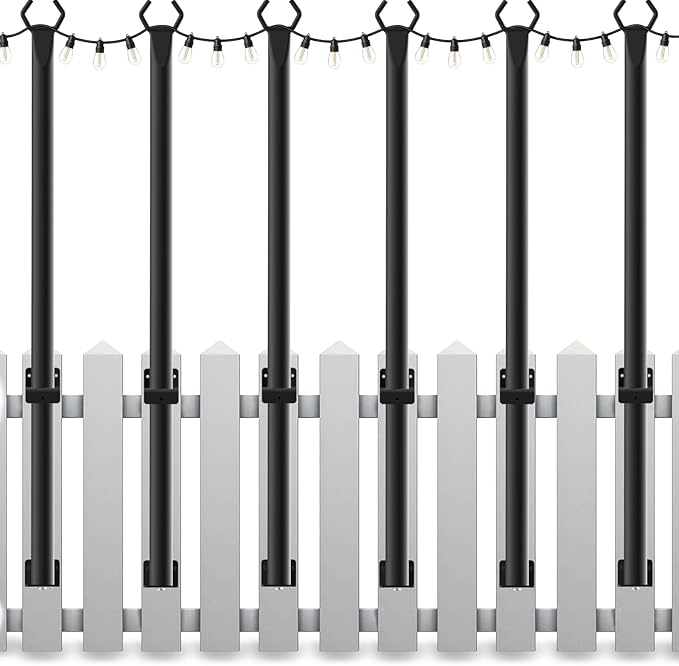 6 Pack String Light Poles,5 Ft Light Poles for Outside String Lights,Outdoor Lights Pole with Fork,Metal Poles Stand for Patio Deck Backyard (5FT 6 Pack)