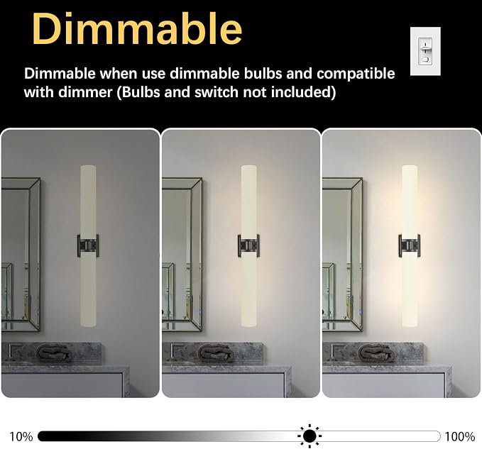 Black Wall Sconces Set of Two, 32 Inch Bathroom Sconces with Frosted Glass, Modern Sconces Wall Light Fixtures for Bathroom Mirror Living Room Bedroom Hallway (Bulbs Not Included)