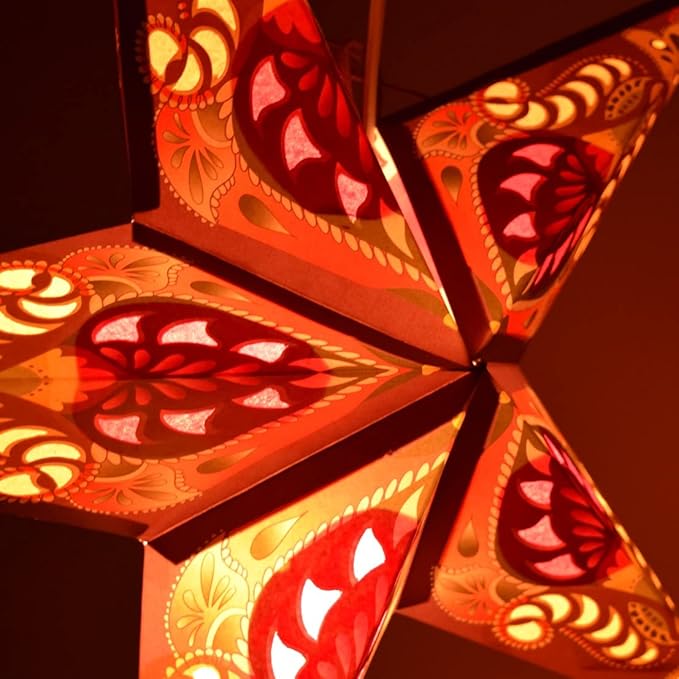 Ganasha Red Paper Star Lantern with 12 Foot Power Cord Included