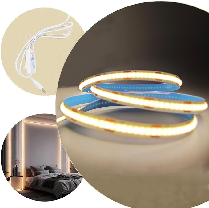 ZSLAIFU 2 Pack Warm LED Strip Lights, 3 Button Switch LED Strip Light with Dimmer, USB Light Strip for Cabinet, Bedroom, TV Backlighting USB LED Strip (3.28FTx2)