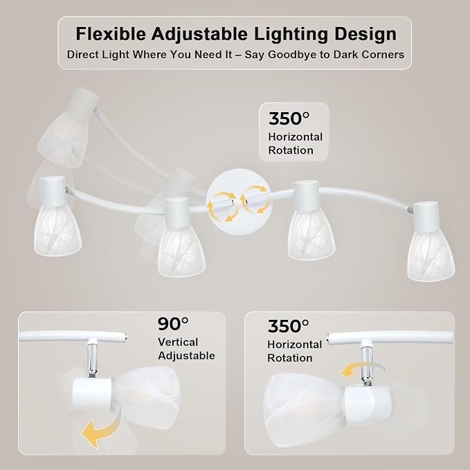 HiBay 4-Light Track Lighting, Modern White Glass Ceiling Light Fixture | Adjustable Flush Mount Track Spotlight for Bathroom, Kitchen, Dining Room, E12 Base, Bulbs Not Included