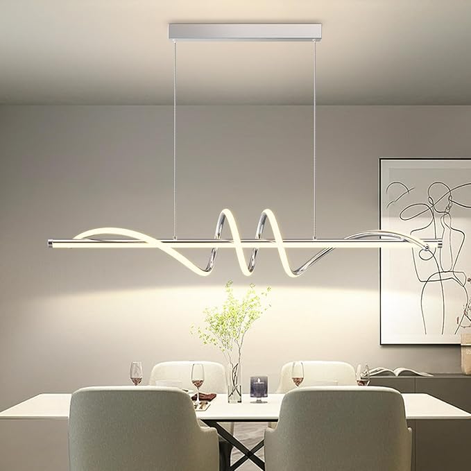 Modern LED Pendent Lights Kitchen Island,3000k-6000K Adjustable Color Dining Room Light Fixture,Dimmable with Remote Control Aluminum for Kitchen, Living, Dining,Bedroom(39in Chrome Silver