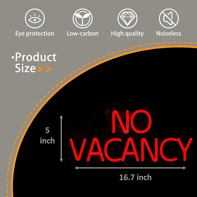 Red No Vacancy Neon Signs for Wall Decor Neon Lights for Bedroom Led Business Signs Suitable for Hotels Christmas Birthday Party Unique （16.7"*5"）