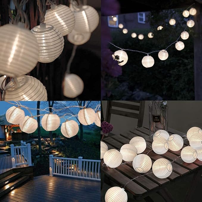 White Lantern String Lights Plug in, 8.5Ft Hanging Indoor Decorative String Lights with 10 Cute White Nylon Lanterns Lights Connectable for Indoor Outdoor Bedroom Ramadan Backyard Patio Bistro Decor