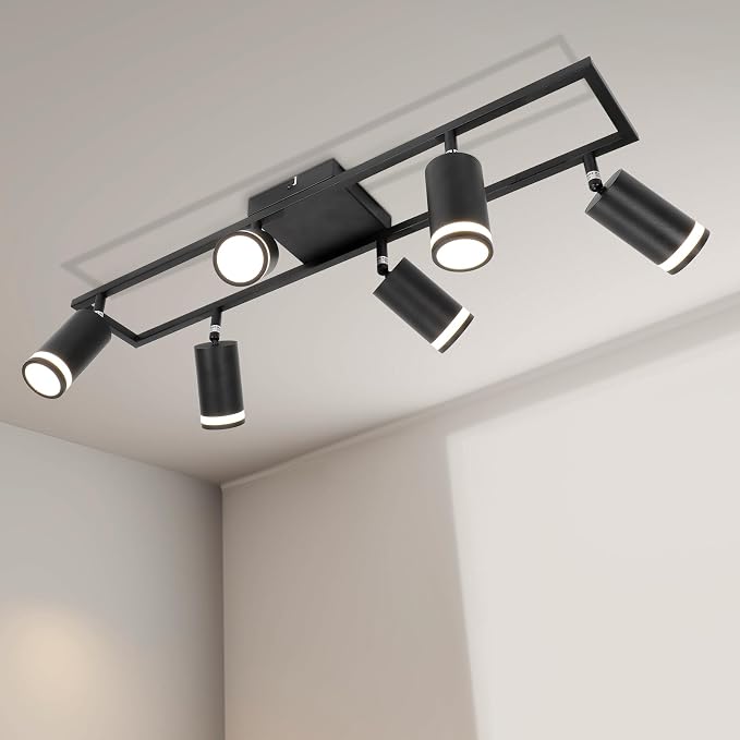 6-Light Track Lighting Fixtures Ceiling, GU10 Black Led Ceiling Spotlight | Modern Track Light Kit for Kitchen Hallway Living Room