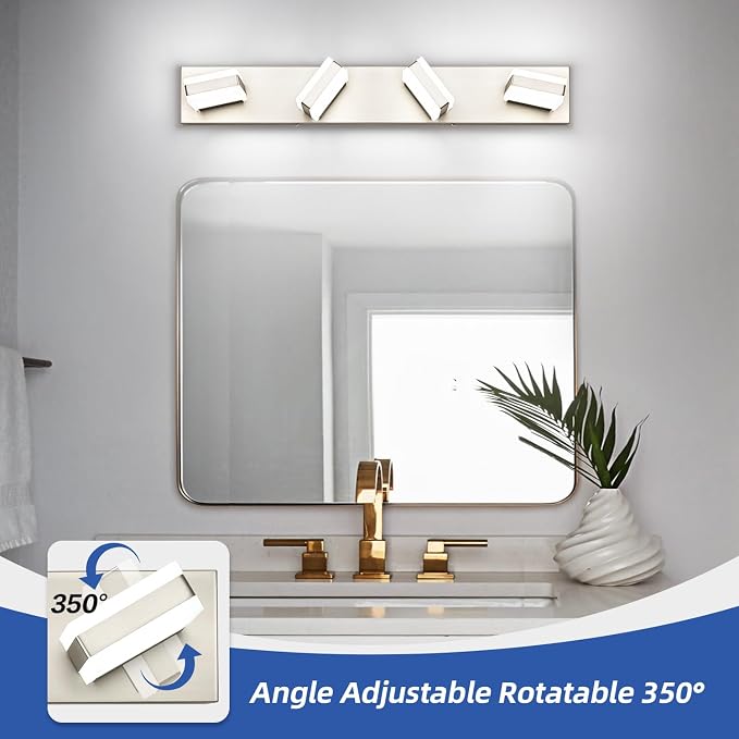 SOLFART Bathroom Vanity Lights Brushed Nickel LED Lighting, LED Bathroom Light for Bath, 4 Light Vanity Lighting Above Mirror Cool Light 6000K