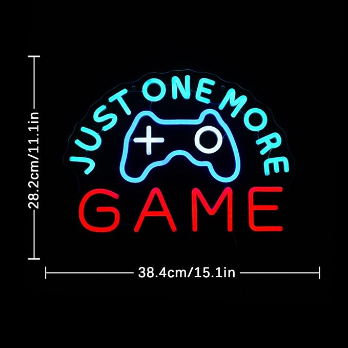 Just One More Game Neon Sign for Gaming Room, USB Powered Gamer Neon Light, Colorful Game LED Light Up Sign for Bedroom, Party, Man Cave,Club, Bar