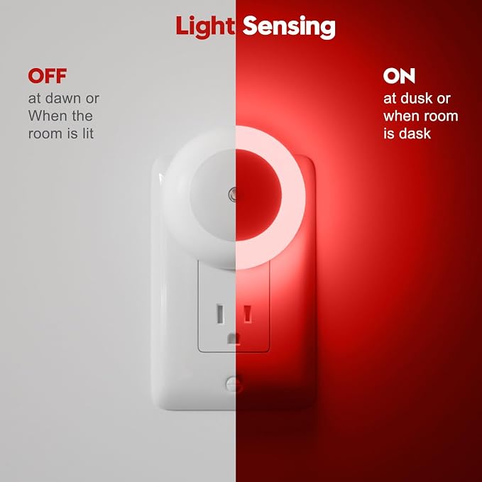 fesnne Night Light, Night Lights Plug into Wall, Dusk to Dawn Sensor, Red Led Night Light 0.5W, 2 Pack Nightlight for Adults, Bedroom, Bathroom, Hallway, Kitchen