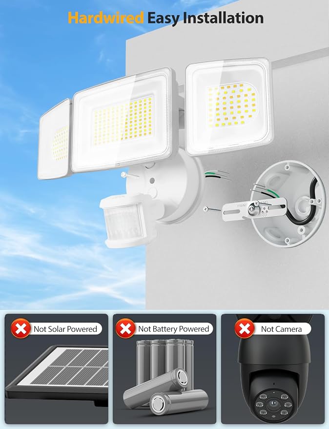 Onforu 100W Smart Outdoor Security Lights with Motion Sensor, WiFi APP Control, Compatible with Alexa & Google Assistant, 9000LM Dimmable LED Flood Light, 2700K-6500K, 3 Adjustable Heads, White