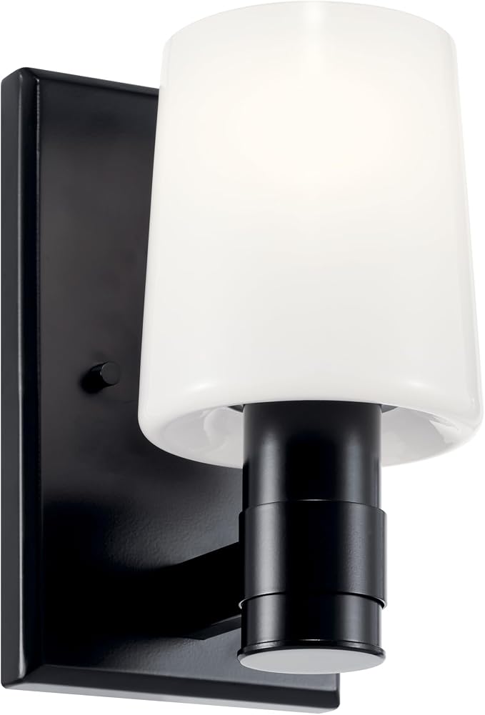 Kichler Adani 1-Light Wall Sconce, Modern Light with Opal Glass in Black, for Bathroom, Powder Room, Kitchen, Bedroom, or Hallway (8.5" x 5"), 55174BK