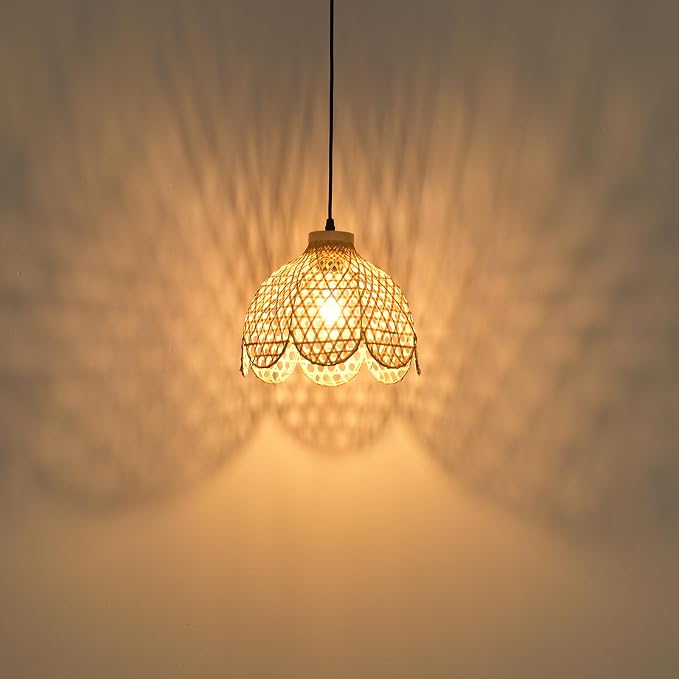 3-Pack Bamboo Pendant Light Mini Rattan Chandelier | 10.6" Boho Bamboo Rattan Pendant Lights,Hand Woven Rattan Chandelier for Kitchen Island Dining Bedroom Living Room
