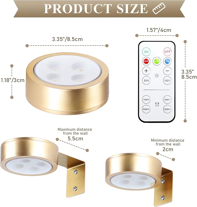 4-Pack Picture Light Battery Operated Painting Lights for Wall, Magnetic LED Display Art Light with Remote, Dimmable and Timer Portrait Light for Art Frame Artworking, Wall Decor Puck Light