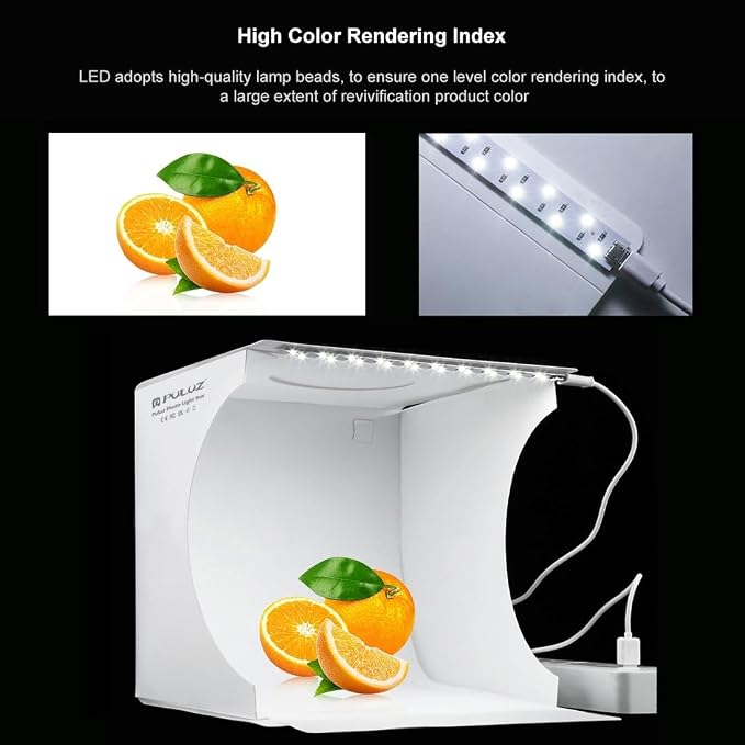 Mini Photo Studio Light Box, PULUZ Portable Folding Photography Lighting Tent Kit with 5500K LED Lights 6 Color Backdrops for Small Items Products Photography 21cm