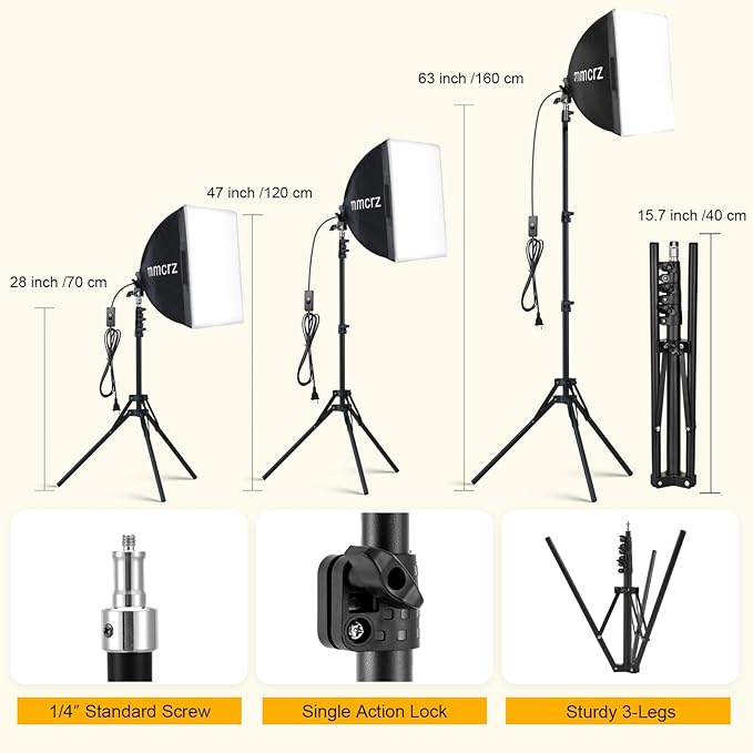 Professional Softbox Lighting Kit, 16'' x 16'' Studio Lights with 85W 2700-6500K E27 LED Bulbs, Continuous Lighting for Photography/Video Recording/Live Streaming